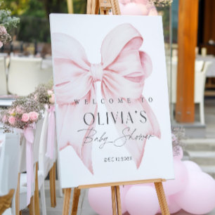 EDITABLE Pink Bow Welcome Sign for Baby Shower Min