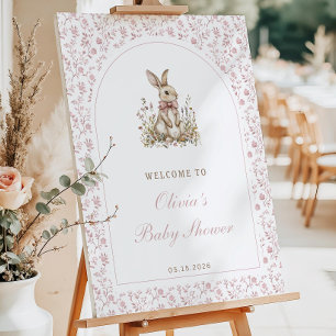 Editable Pink Bunny Baby Shower Welcome Sign