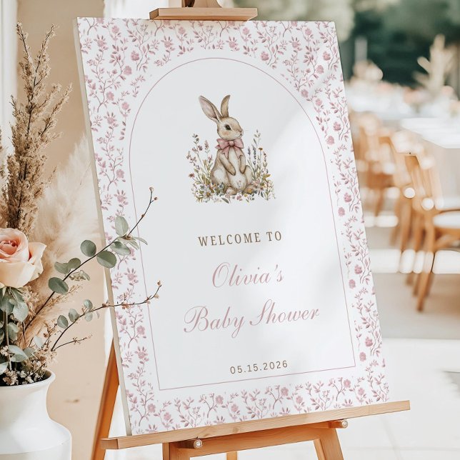 Editable Pink Bunny Baby Shower Welcome Sign (Creator Uploaded)
