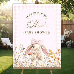 Editable Pink Bunny Baby Shower Welcome Sign Templ