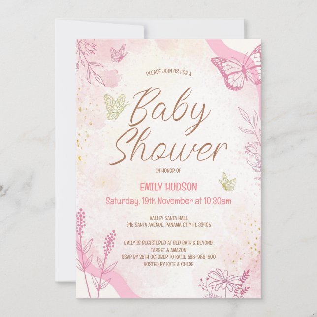 Editable Pink Butterfly Invitation (Front)