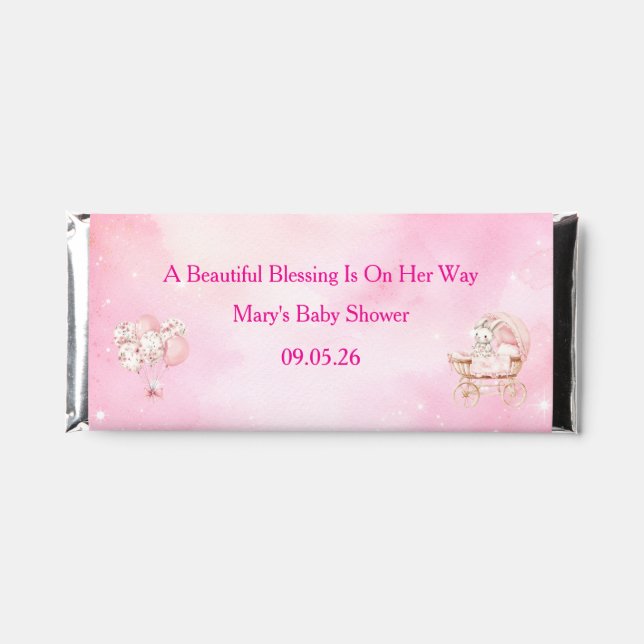 Editable Pink Chinoiserie Chocolate Wrapper Hershey Bar Favors (Front)