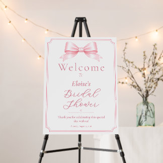 Editable Pink Coquette Bridal Shower Welcome Set Foam Board