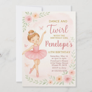 Editable Pink Dance Party Card for Little Girls