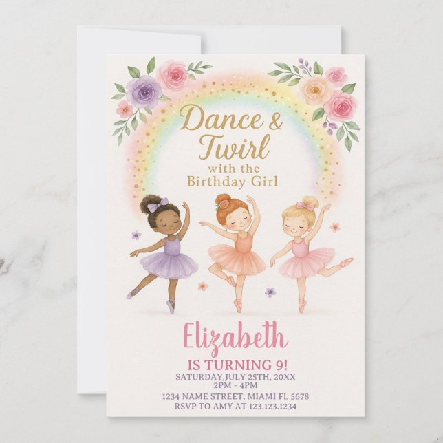 Editable Pink Dance Party Invite for Girls (Front)