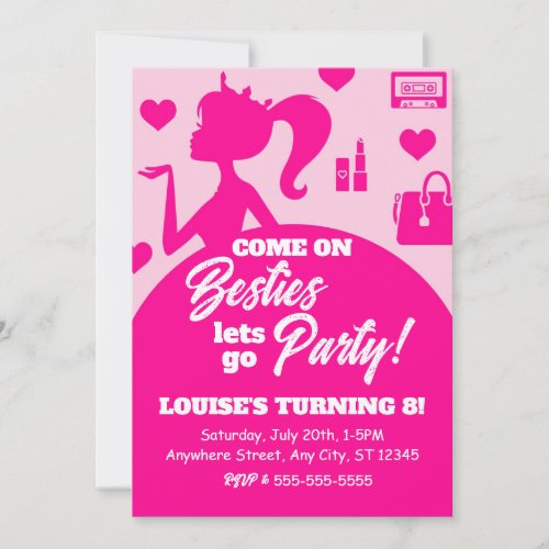 Editable Pink Doll Girl Fashion Party Birthday Invitation