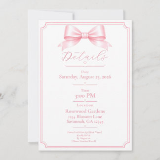 Editable Pink Elegant Bridal Shower Details Card 