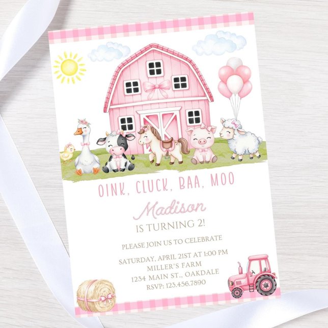 Editable Pink Farm Birthday invitation-instant dow Invitation (Creator Uploaded)
