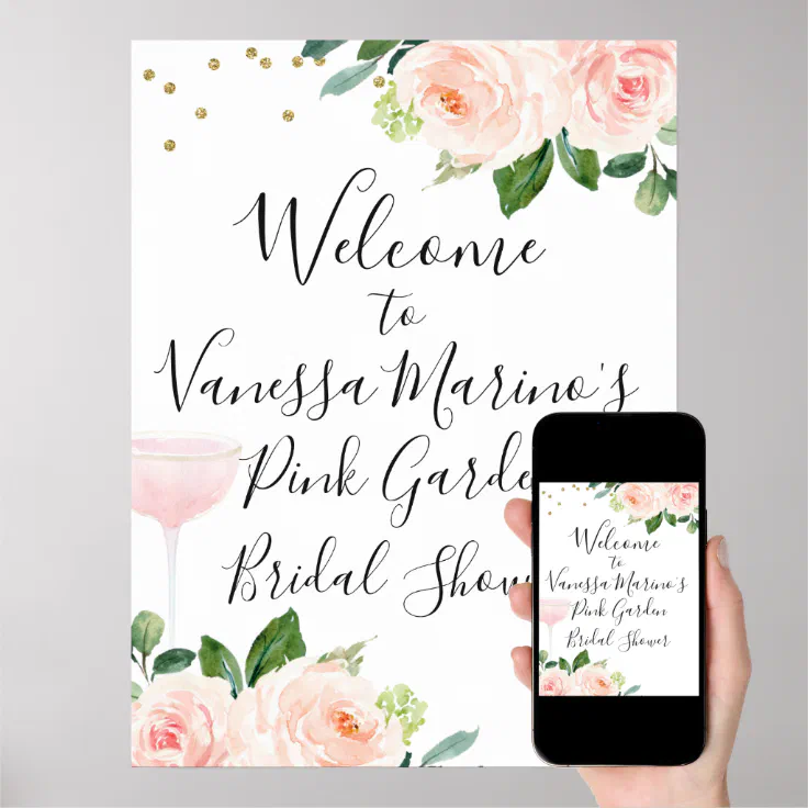 Editable Pink Floral Bridal Shower Welcome Sign | Zazzle