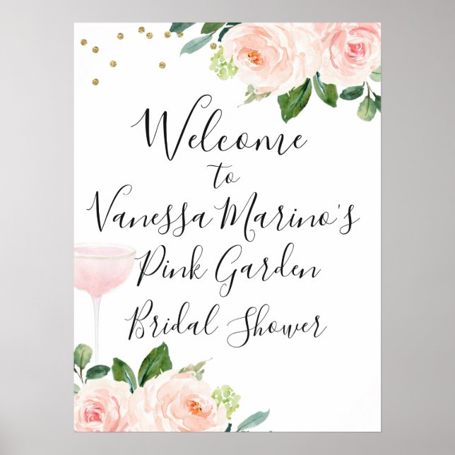 Editable Pink Floral Bridal Shower Welcome Sign (Front)