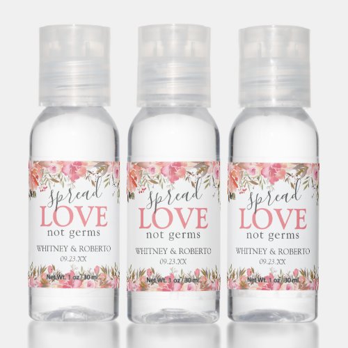 Editable Pink Floral Wedding Hand Sanitizer