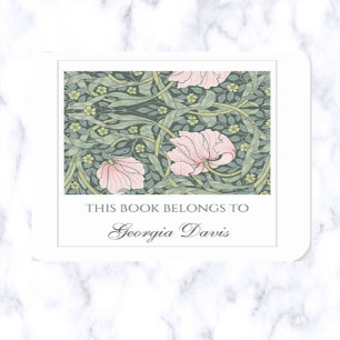 Editable Pink Flowers and Leaves Bookplate