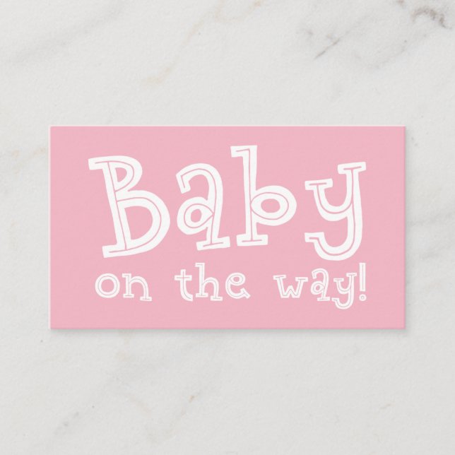 Editable Pink Gift Registry Card, Baby on the Way! Enclosure Card (Front)