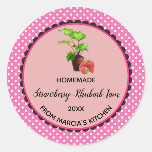 Editable Pink Gingham Strawberry Rhubarb Jam Label