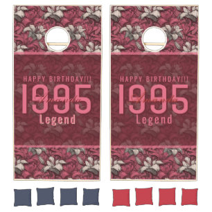 Editable Pink Lilies Sparkle Birthday Celebration Cornhole Set