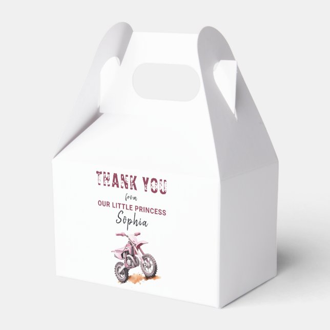 Editable Pink Motorbike Dirt Bike Birthday Favor Boxes (Front Side)