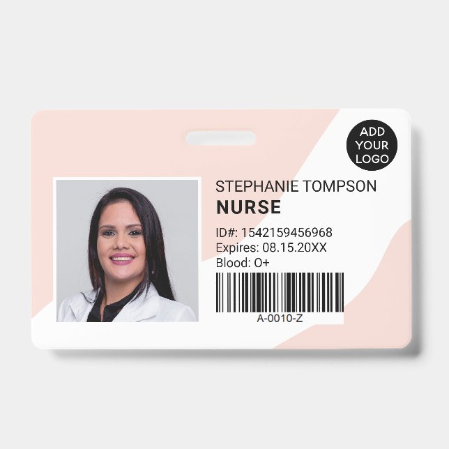 editable pink professional nurse photo logo code badge (Front)