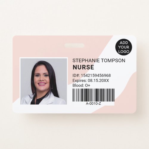 editable pink professional nurse photo logo code badge