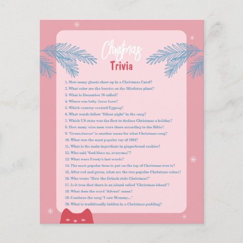 Editable pink red Christmas trivia Holiday game