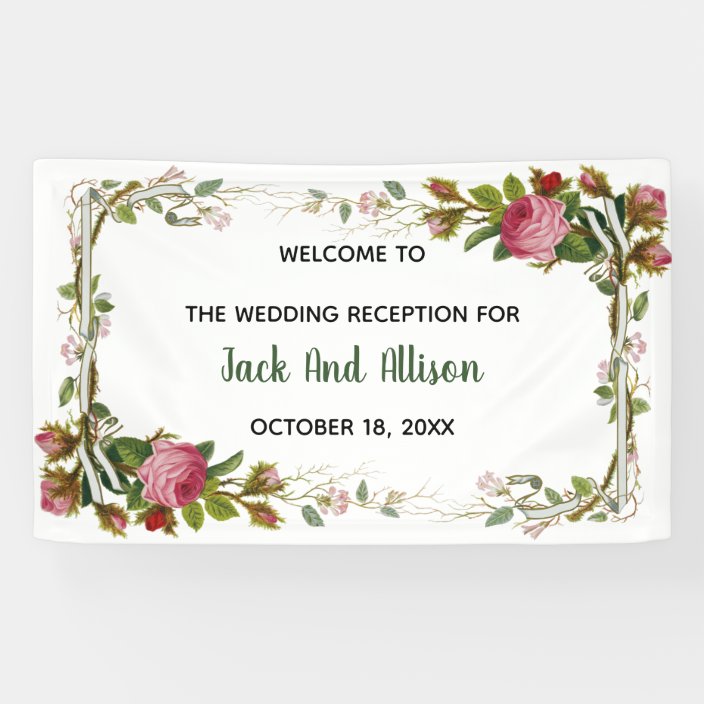 Editable Pink Rose Minimalist Floral Green Leaf Banner Zazzle Com