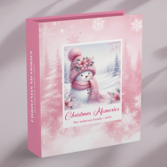 Editable Pink Snowman Winter Scene Christmas Album 3 Ring Binder (Editable Pink Snowman Winter Scene Christmas Memory Album Binder

)