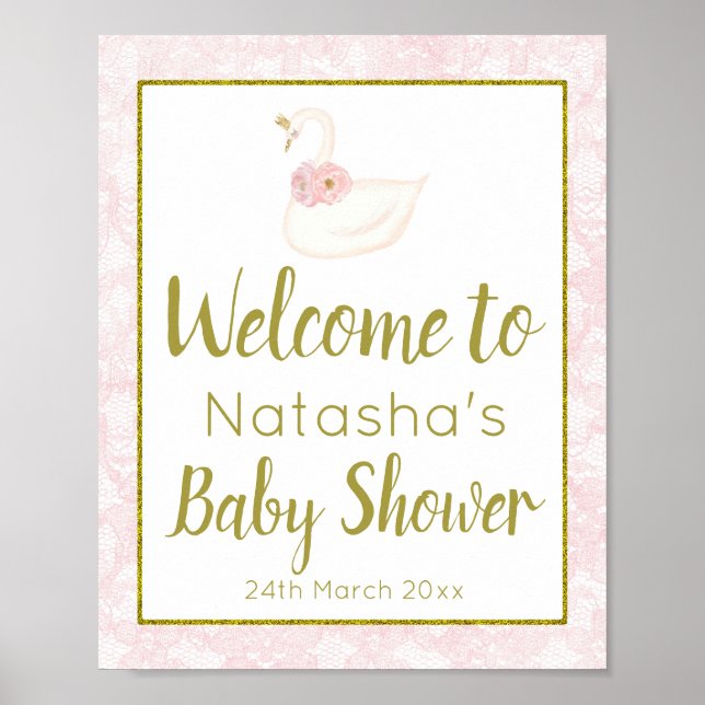 Editable Pink Swan Party Welcome Sign (Front)