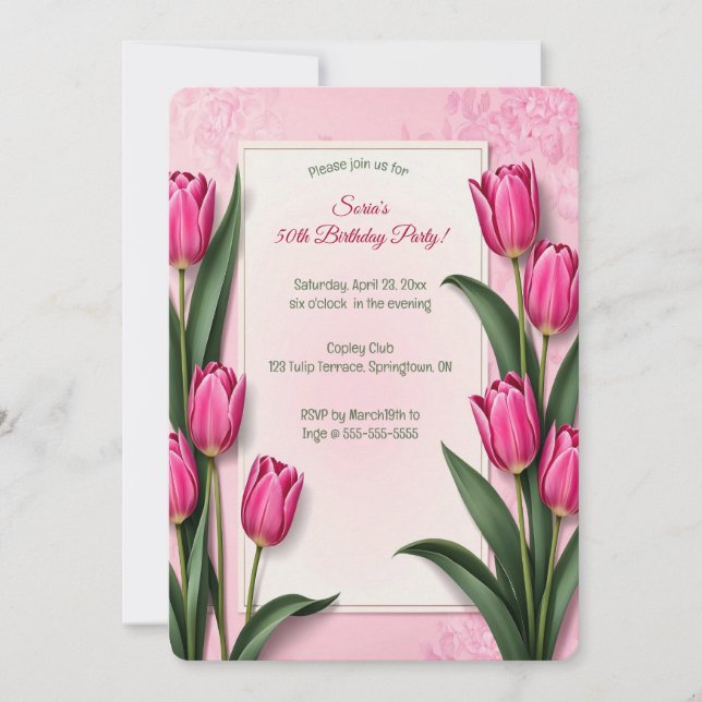 Editable Pink Tulips Invitation (Front)