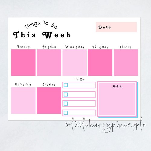 Editable Pink Weekly Planner Notepad