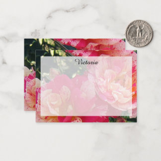 Editable Pink White Striped Roses Floral 3.5x2.5 Note Card
