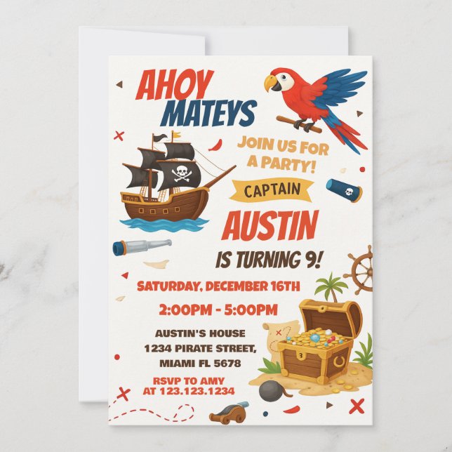Editable Pirate Birthday Party Invitation (Front)