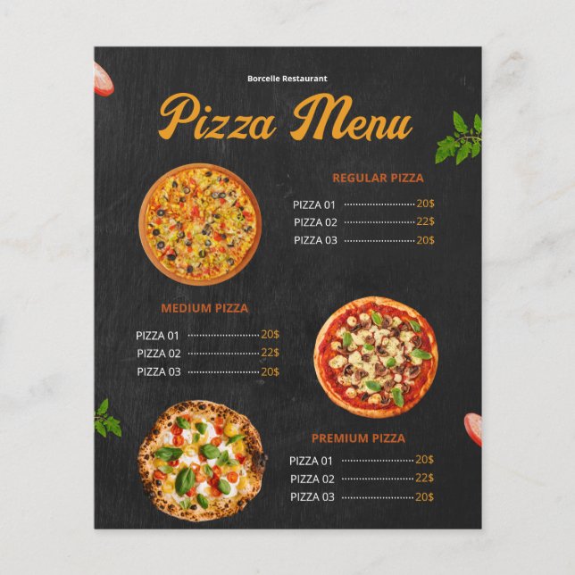 Editable Pizza Menu Pizzaria Restaurant Menu Flyer (Front)