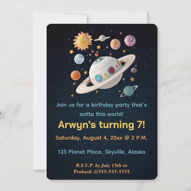 Editable Planets and Starry Night Birthday Invitation (Front)