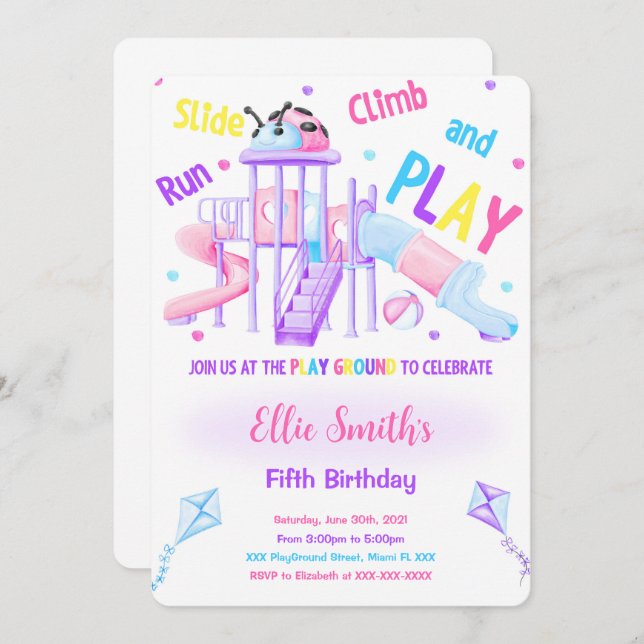 Editable Playground Birthday Invitation (Front/Back)