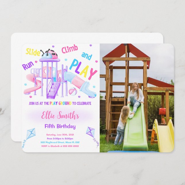 Editable Playground Birthday Photo Invitation (Front/Back)