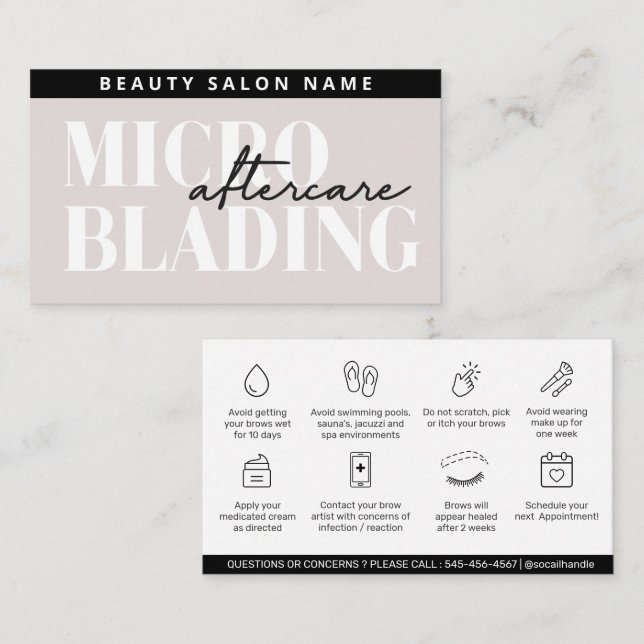 Editable PMU Brow Eyebrows Microblading Aftercare  Business Card (Front/Back)