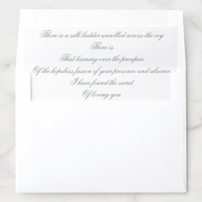 Editable Poem | Sage Green Classic Calligraphy Envelope Liner (In Envelope)