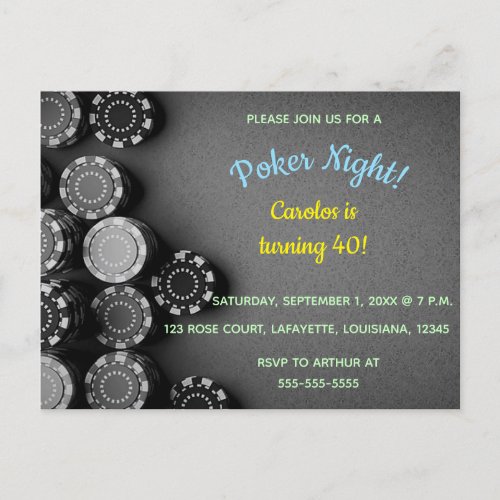 Editable Poker Night Birthday Invitation Postcard