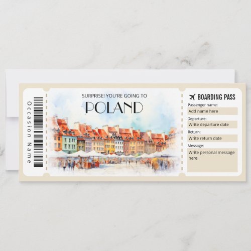 Editable Poland Warsaw Plane Boarding Pass Invitation