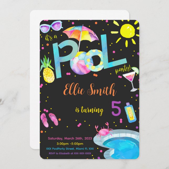 Editable Pool Birthday Invitation (Front/Back)