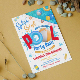Editable Pool Party Bash Birthday Party Invitation