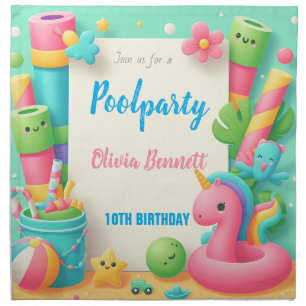 Editable Pool Party Birthday Summer Swim Cloth Napkin