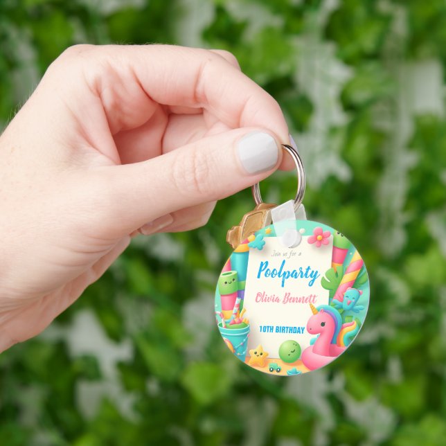 Editable Pool Party Birthday Summer Swim Keychain (Hand)
