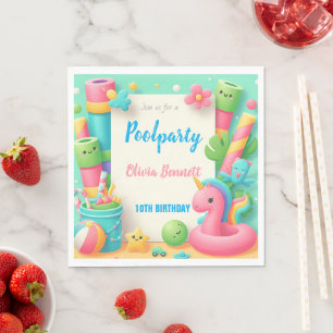 Editable Pool Party Birthday Summer Swim Napkins