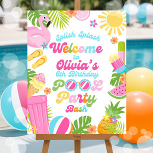Editable Pool Party Welcome Sign Tropical Splish