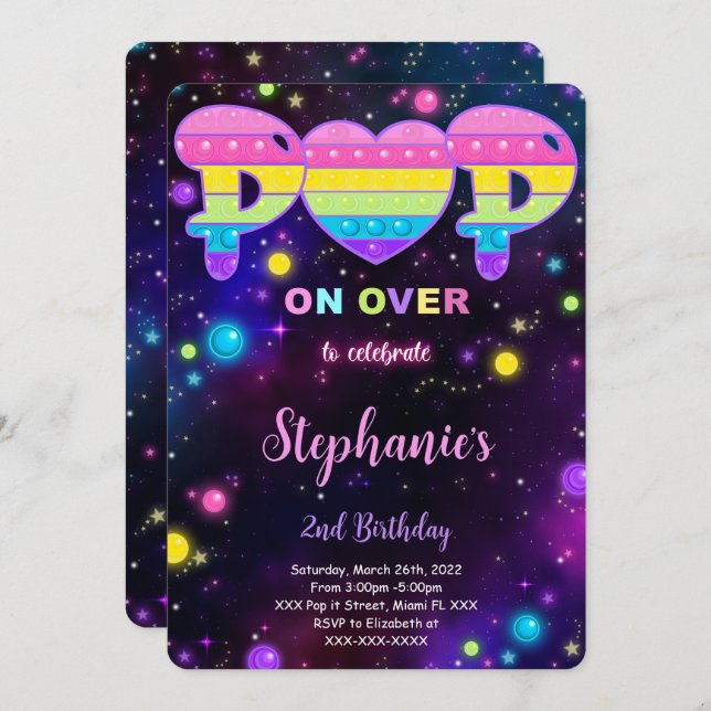 Editable Pop it Birthday Invitation (Front/Back)