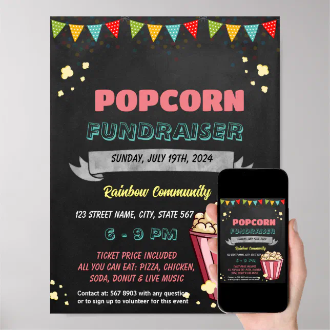 Editable Popcorn Fundraiser template Poster Zazzle
