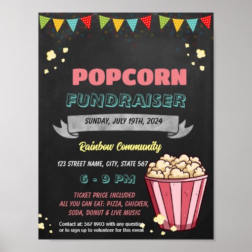 Editable Popcorn Fundraiser template Poster Zazzle
