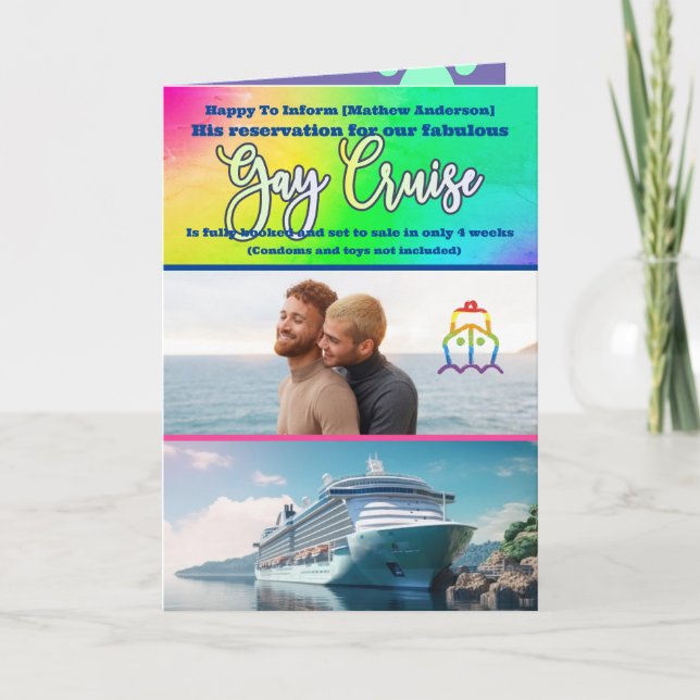 Editable Prank Gay Cruise Birthday, Fun Cat Photo Card (Front)