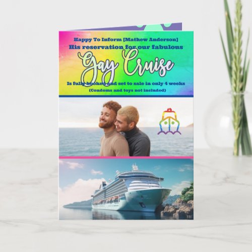 Editable Prank Gay Cruise Birthday Fun Cat Photo Card