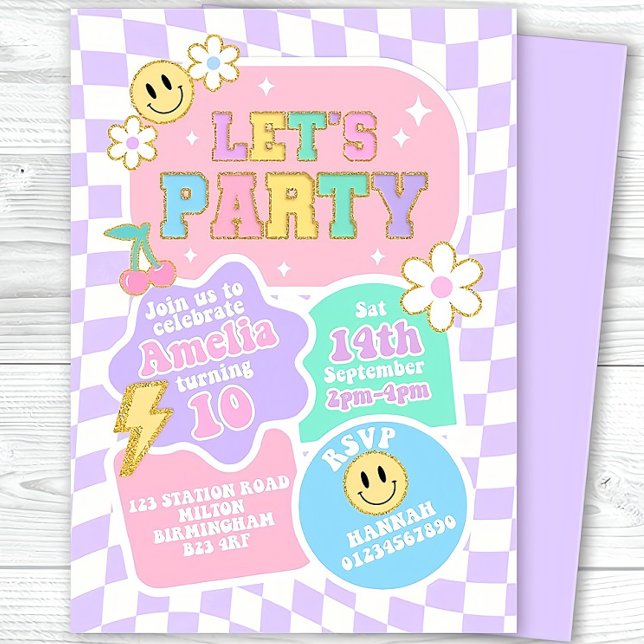 Editable Preppy Let's Celebrate Smile Face Birthda Invitation (Creator Uploaded)